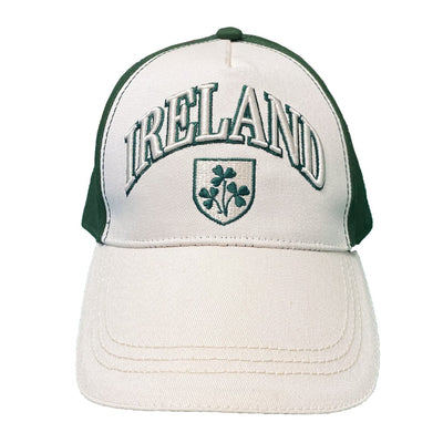Ireland Shamrock Crest Baseball Cap in Cream & Bottle Green