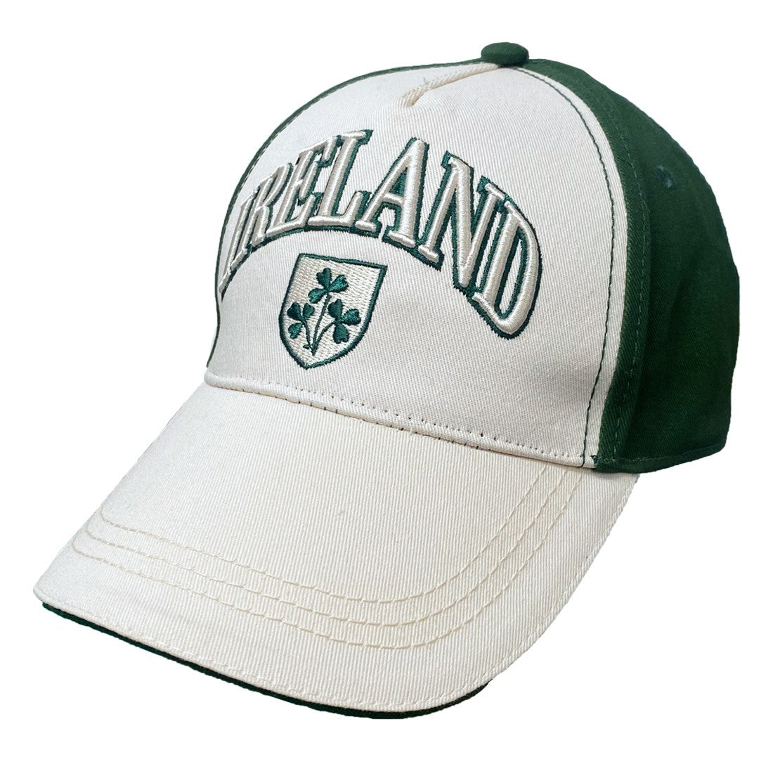 Ireland Shamrock Crest Baseball Cap in Cream & Bottle Green
