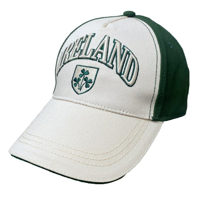 Ireland Shamrock Crest Baseball Cap in Cream & Bottle Green