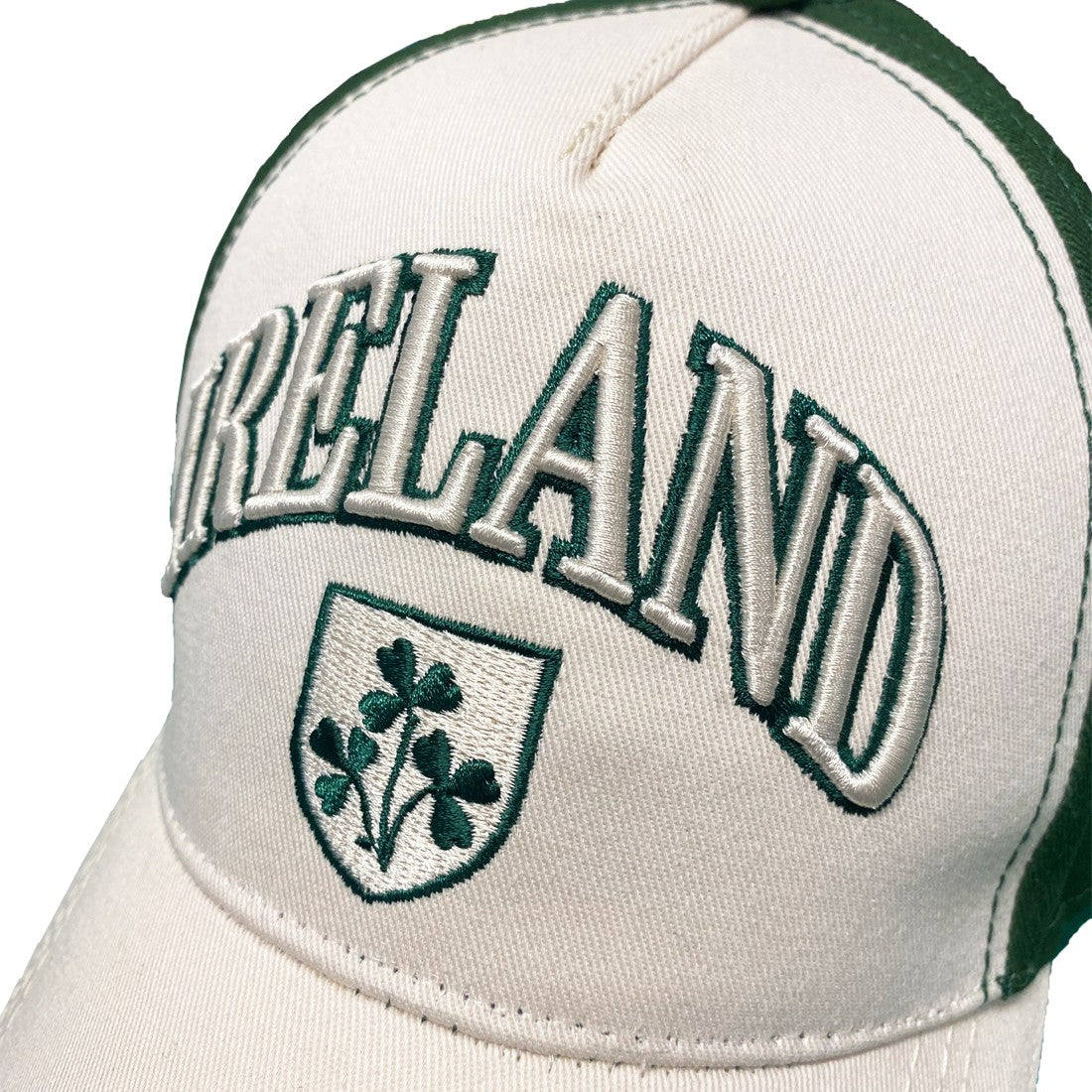 Ireland Shamrock Crest Baseball Cap in Cream & Bottle Green