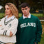 Ireland Shamrock Crest Cable Knit V-Neck Jumper in Cream & Bottle Green