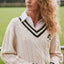Ireland Shamrock Crest Cable Knit V-Neck Jumper in Cream & Bottle Green