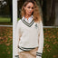 Ireland Shamrock Crest Cable Knit V-Neck Jumper in Cream & Bottle Green