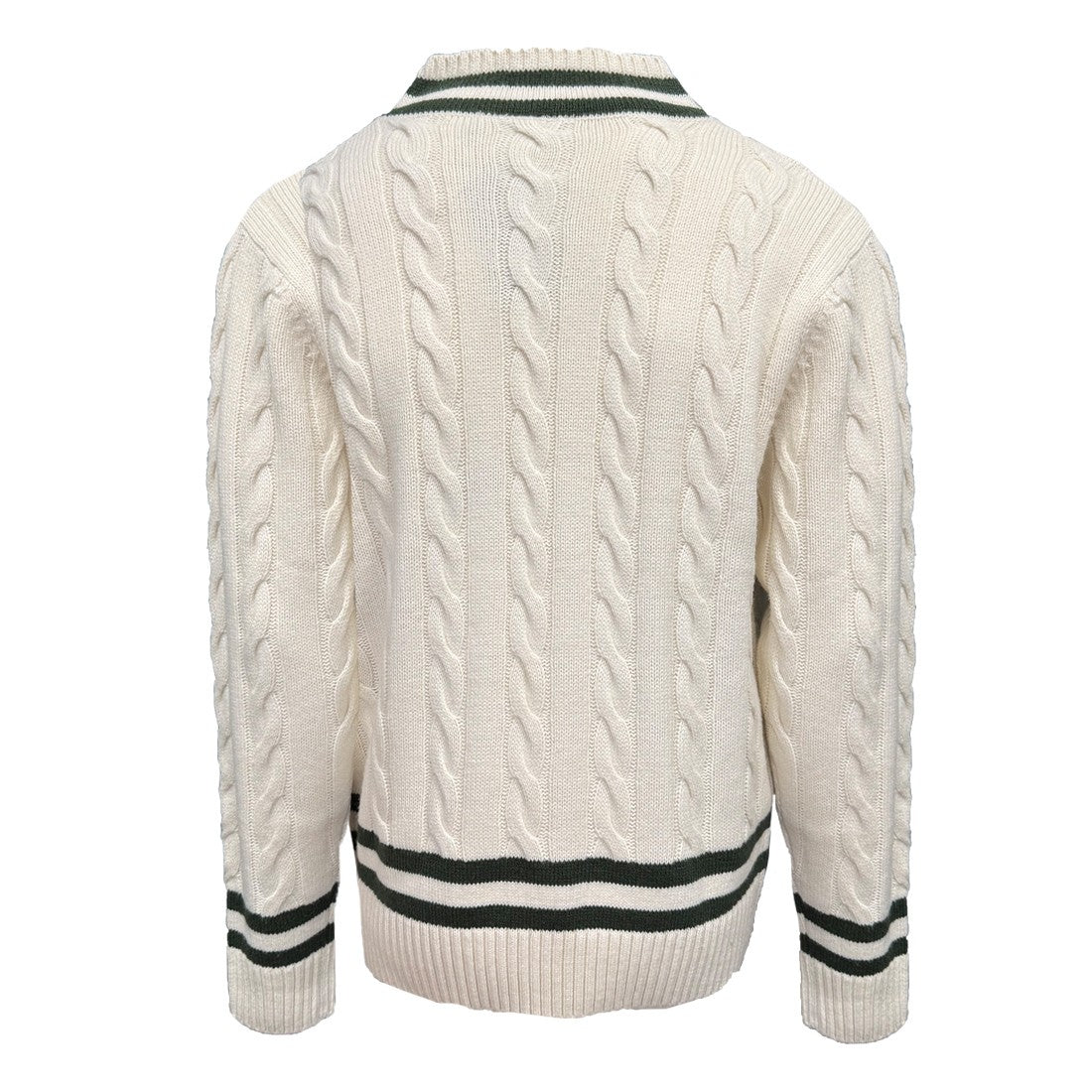 Ireland Shamrock Crest Cable Knit V-Neck Jumper in Cream & Bottle Green