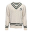 Ireland Shamrock Crest Cable Knit V-Neck Jumper in Cream & Bottle Green