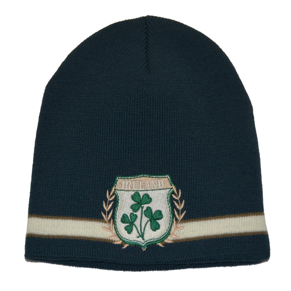 Ireland Shamrock Crest Knit Hat in Bottle Green
