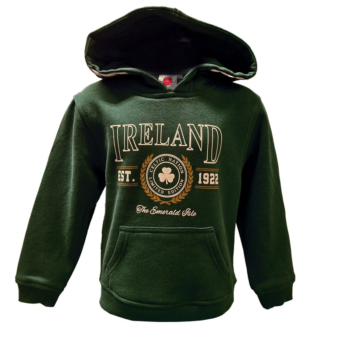 Ireland Shamrock Est. 1922 Kids Hoodie in Bottle Green