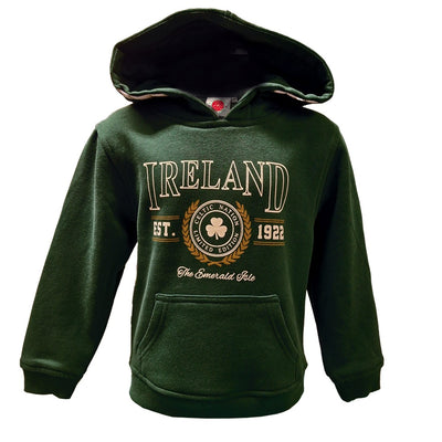Ireland Shamrock Est. 1922 Kids Hoodie in Bottle Green