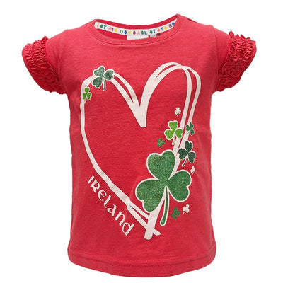 Ireland Shamrock Heart Kids T-Shirt in Pink