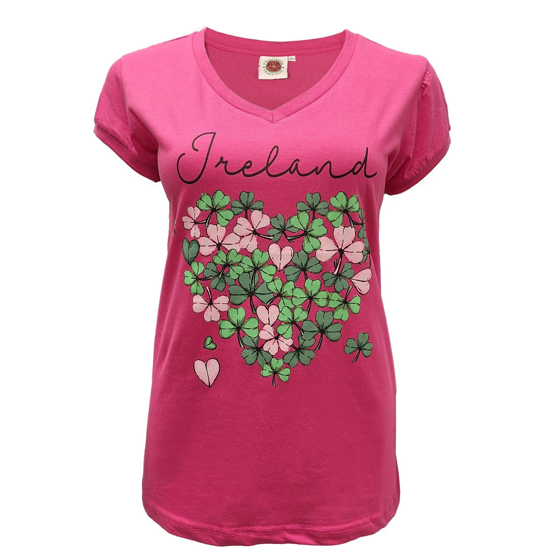 Ireland Shamrock Heart Ladies T-Shirt in Cerise