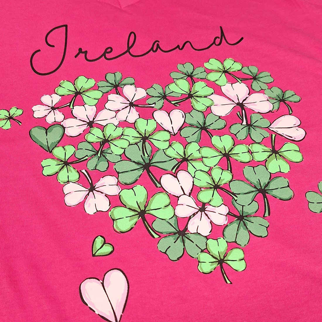 Ireland Shamrock Heart Ladies T-Shirt in Cerise