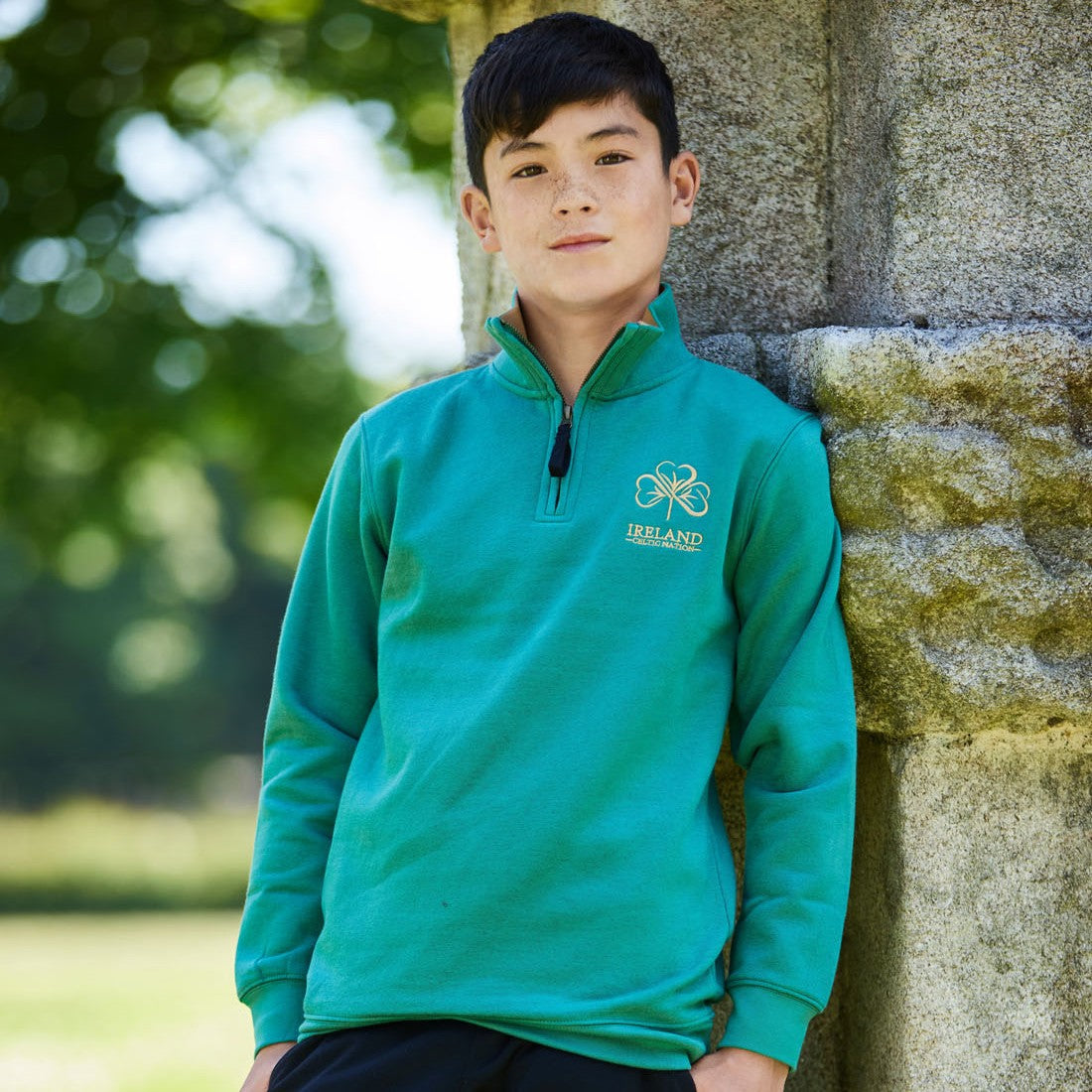 Ireland Shamrock Kids 1/4 Zip Sweatshirt in Azure Green