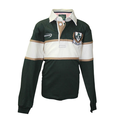 Ireland Shamrock Long Sleeve Kids Rugby Shirt in Bottle Green & Natural