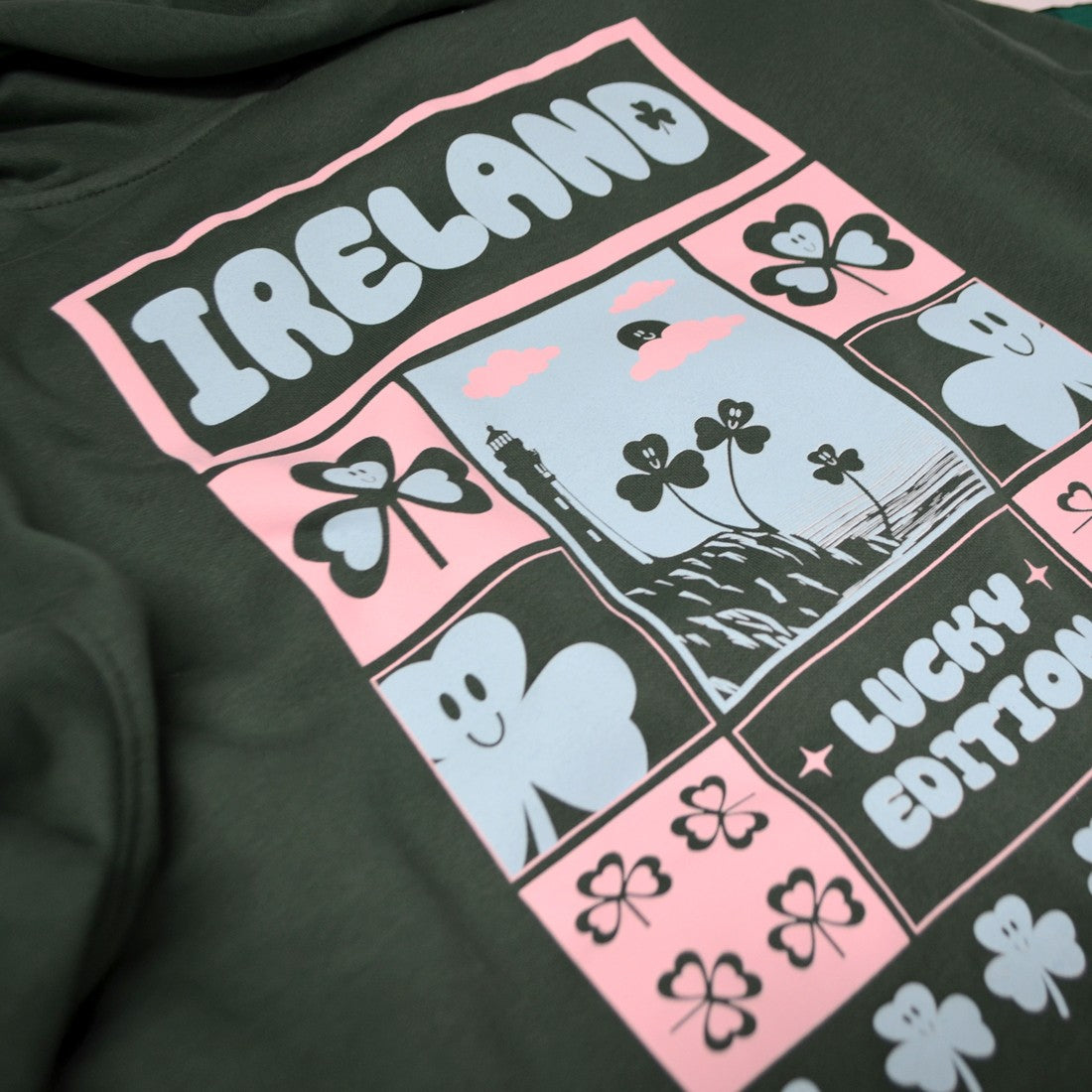 Ireland Shamrock Lucky Edition Hoodie in Bottle Green