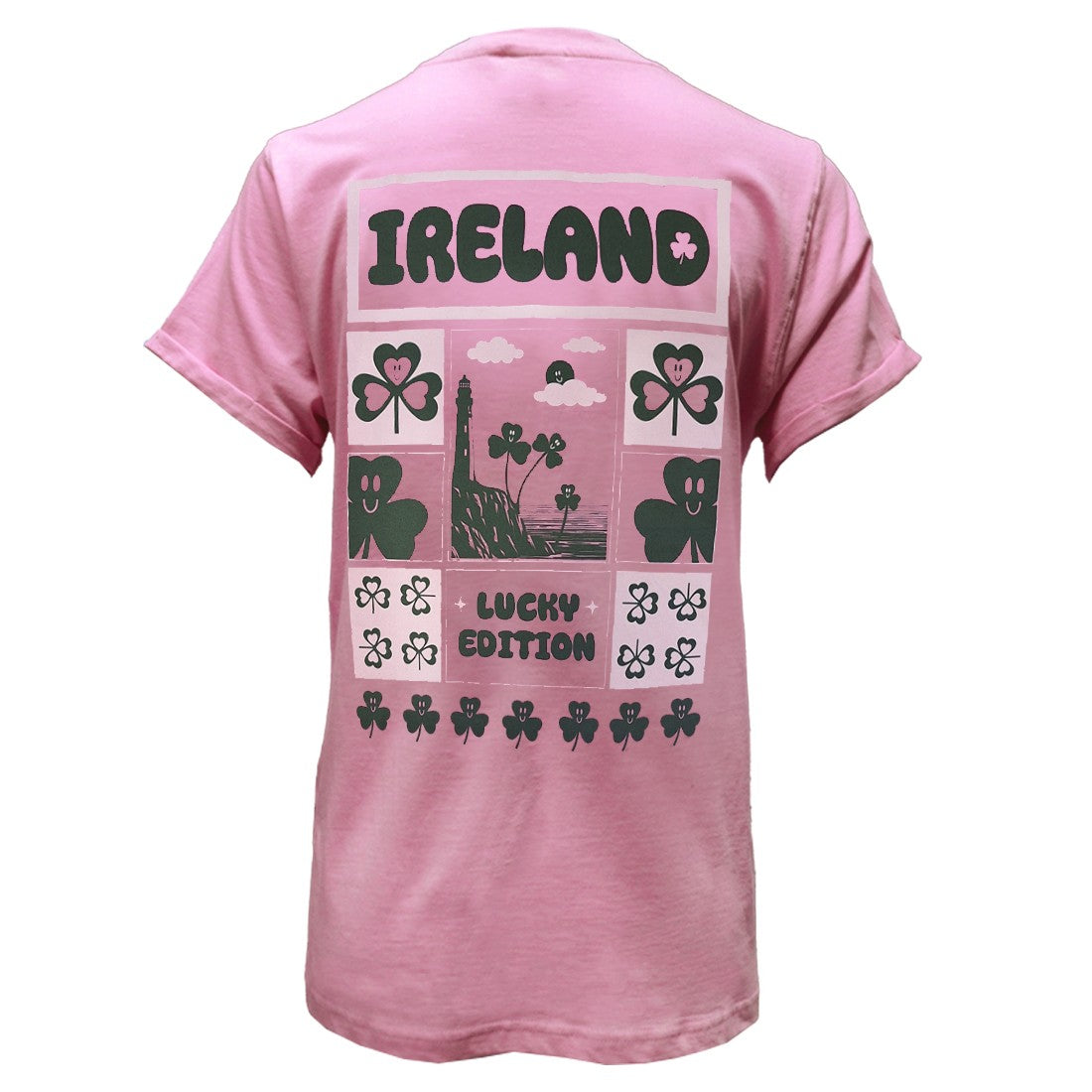 Ireland Shamrock Lucky Edition Ladies T-Shirt in Bubblegum Pink