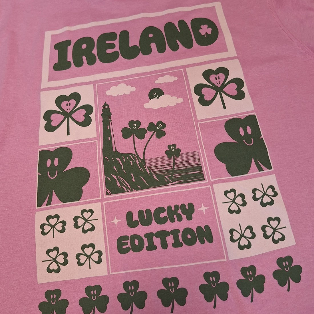 Ireland Shamrock Lucky Edition Ladies T-Shirt in Bubblegum Pink