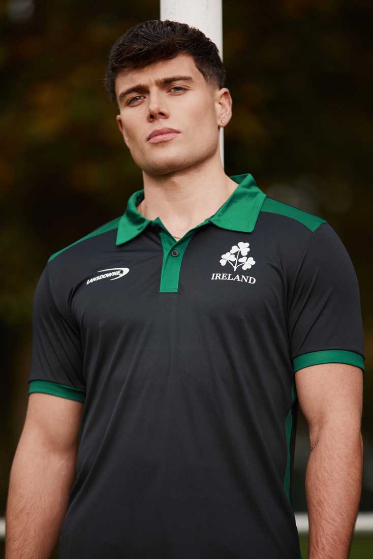 Ireland Shamrock Performance Polo Shirt in Black & Green