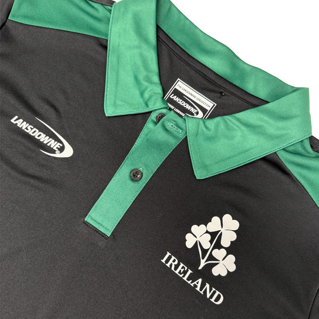 Ireland Shamrock Performance Polo Shirt in Black & Green