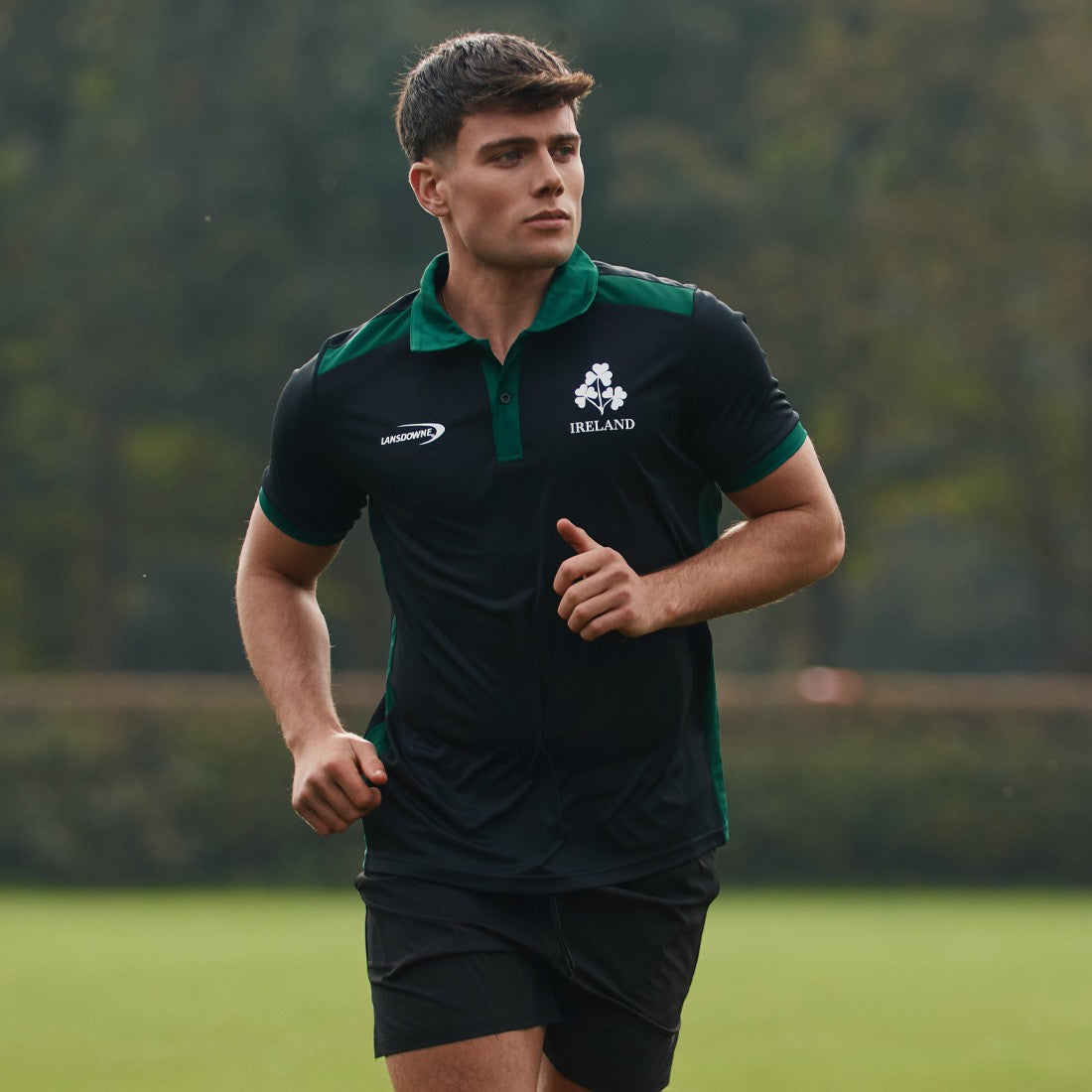 Ireland Shamrock Performance Polo Shirt in Black & Green