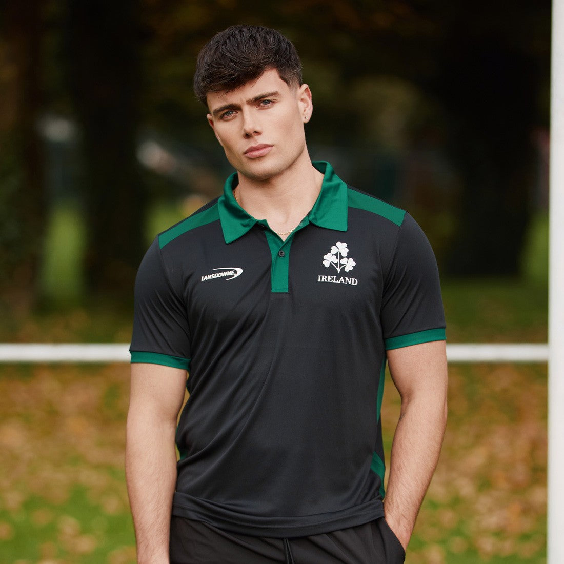 Ireland Shamrock Performance Polo Shirt in Black & Green