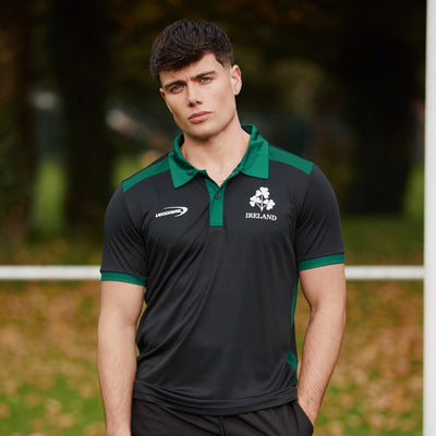 Ireland Shamrock Performance Polo Shirt in Black & Green