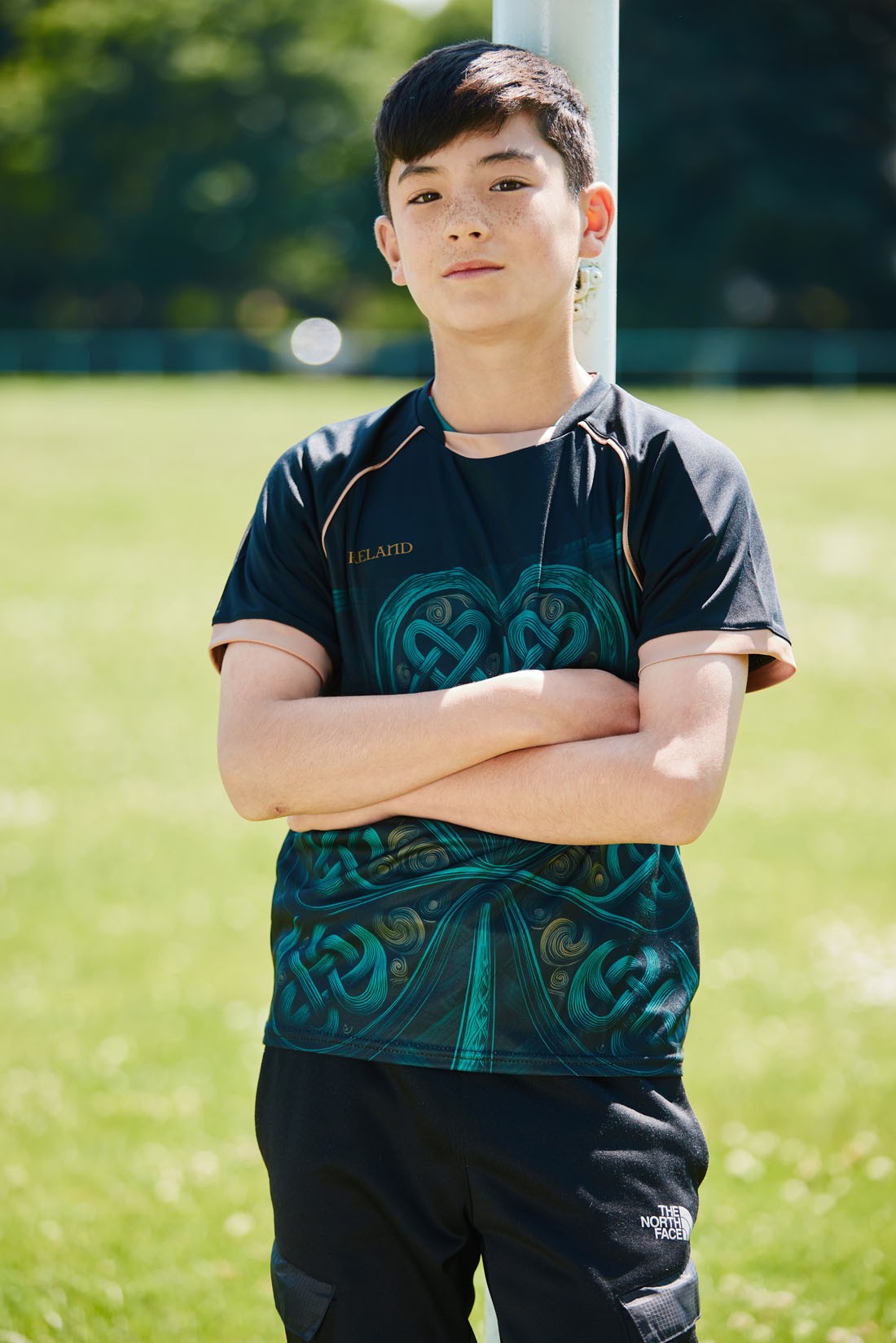 Ireland Shamrock Recycled Performance Kids T-Shirt in Black & Green