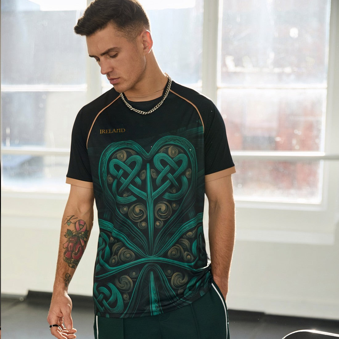 Ireland Shamrock Recycled Performance T-Shirt in Black & Green