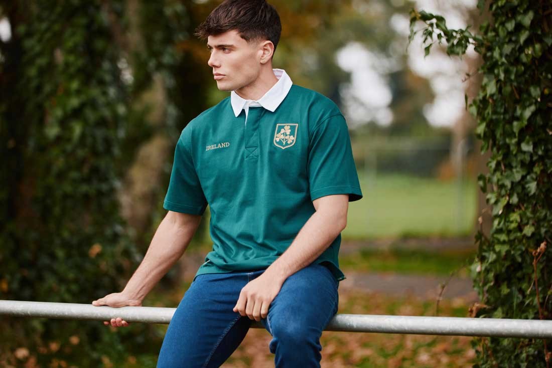 Ireland Shamrock Short Sleeve Rugby Shirt in Dark Green & Gold