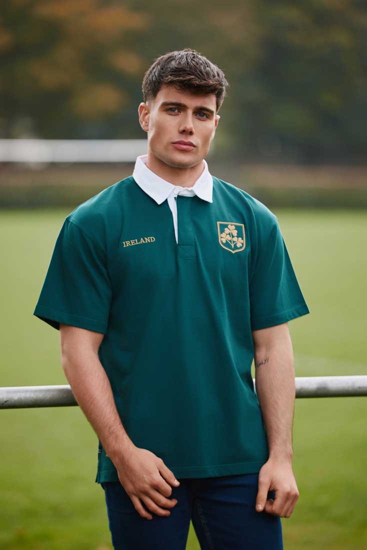 Ireland Shamrock Short Sleeve Rugby Shirt in Dark Green & Gold