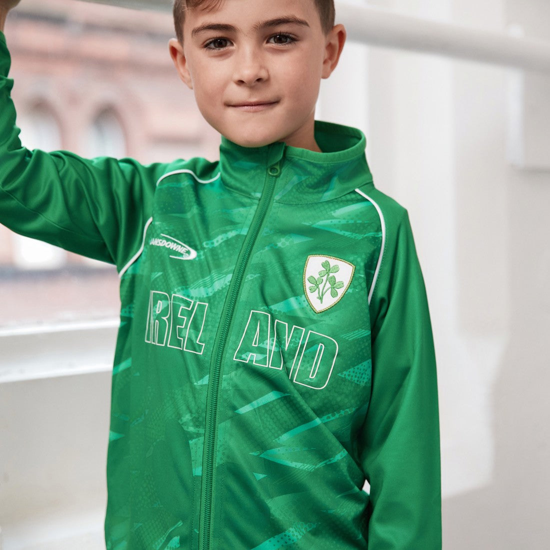 Ireland Shamrock Sublimated Performance Kids Full Zip Hoodie in Emerald