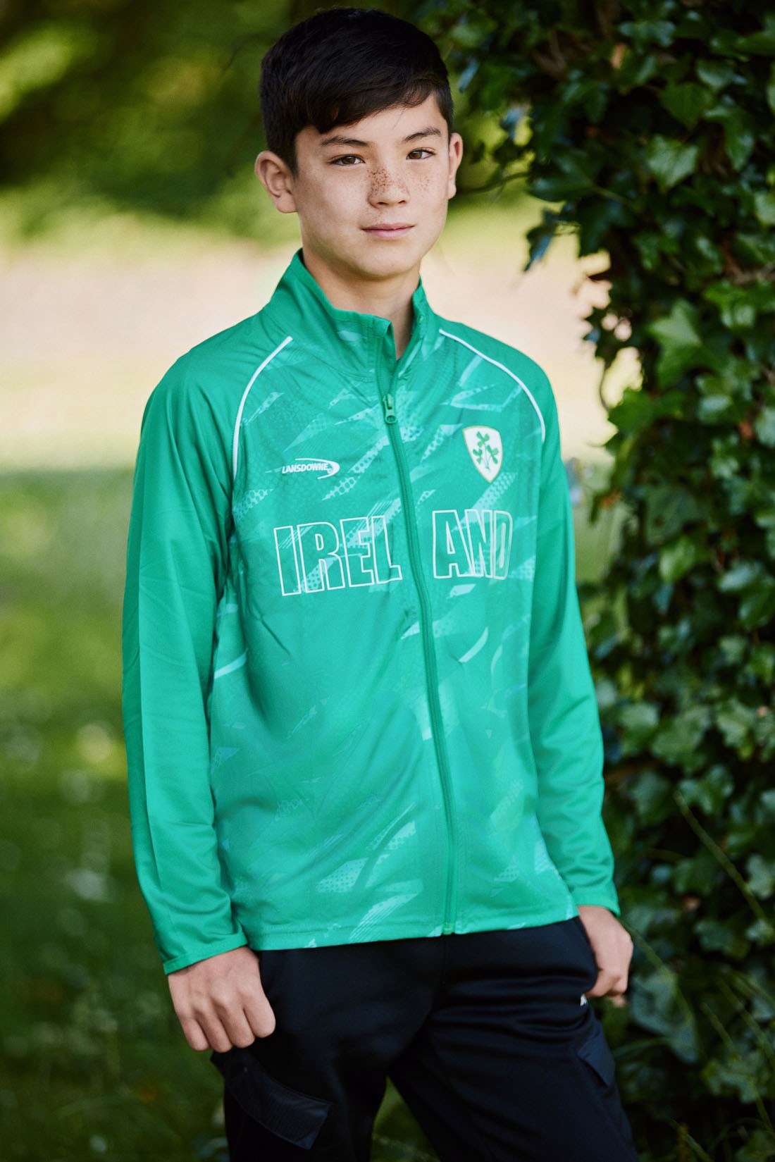 Ireland Shamrock Sublimated Performance Kids Full Zip Hoodie in Emerald