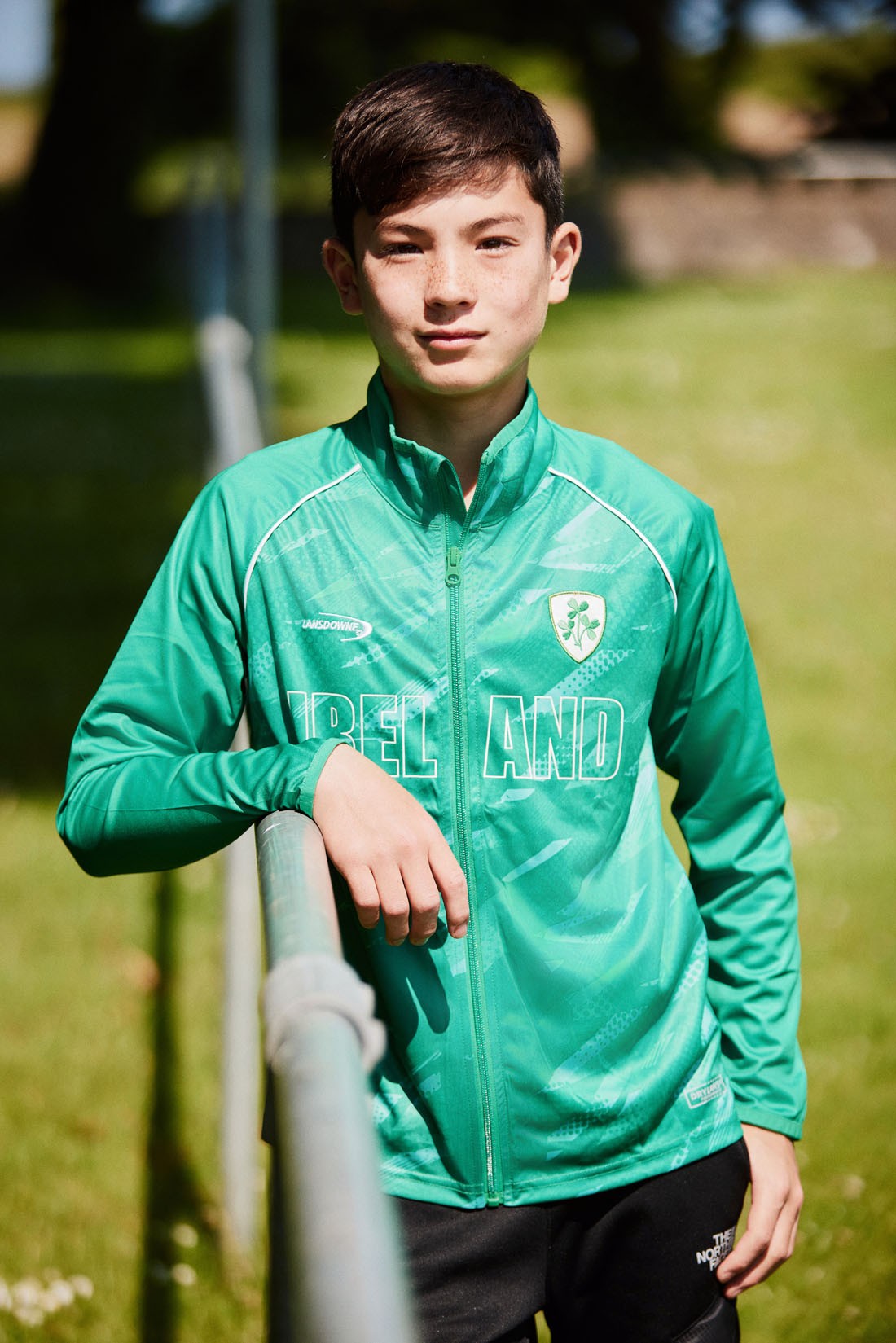 Ireland Shamrock Sublimated Performance Kids Full Zip Hoodie in Emerald