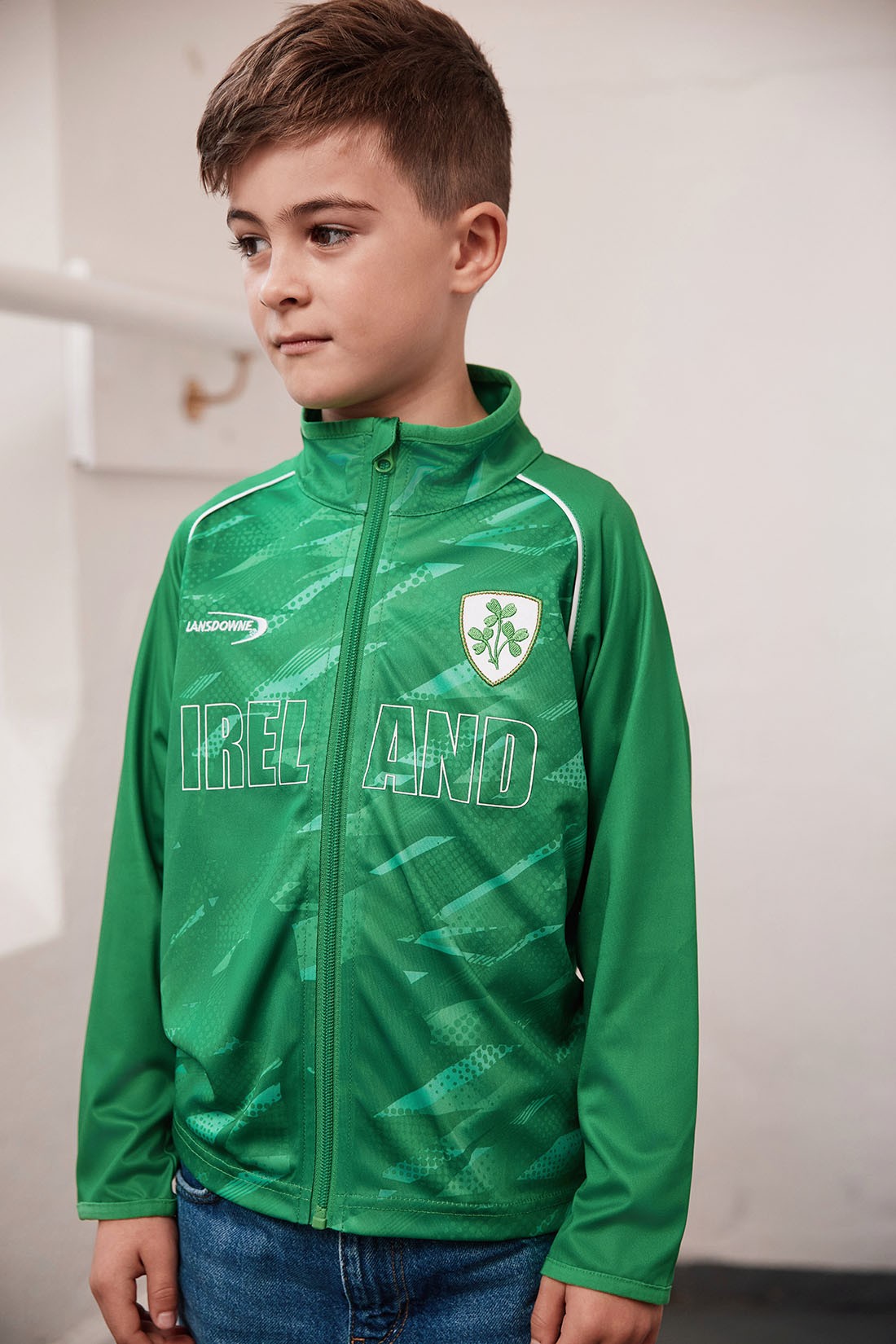 Ireland Shamrock Sublimated Performance Kids Full Zip Hoodie in Emerald