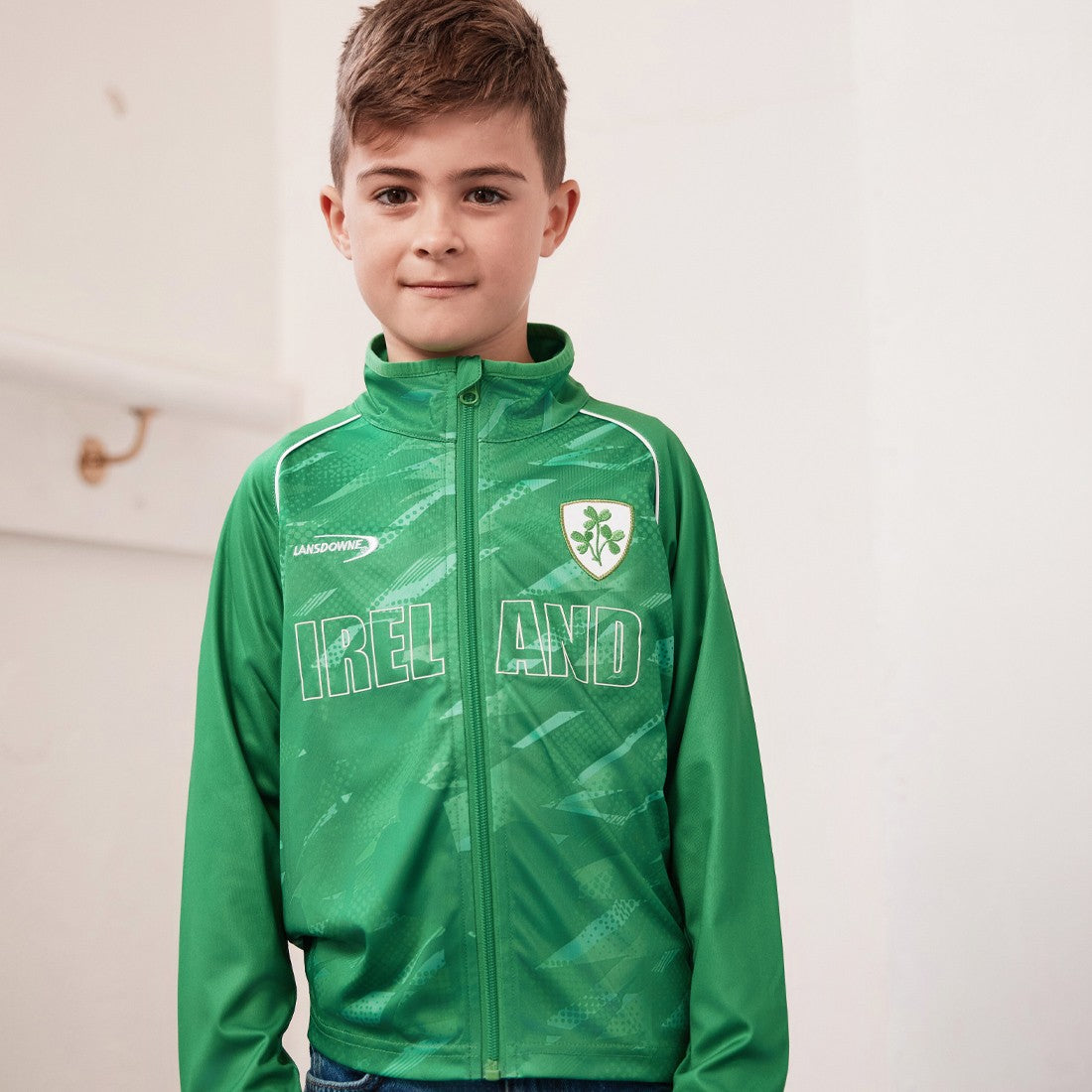 Ireland Shamrock Sublimated Performance Kids Full Zip Hoodie in Emerald
