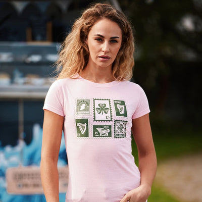 Ireland Stamps Ladies T-Shirt in Soft Pink