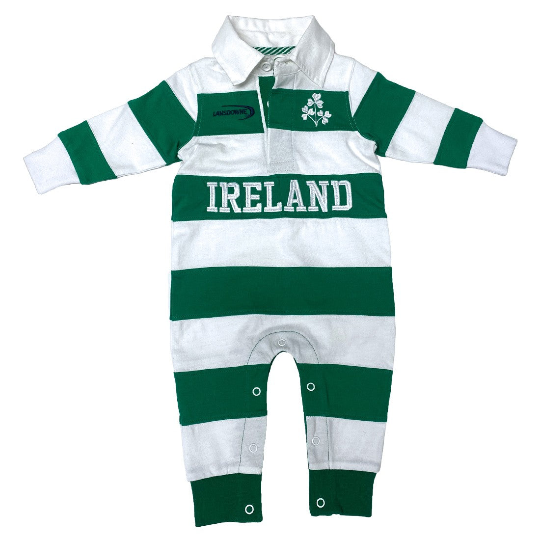 Ireland Stripe Baby Romper in Emerald & White