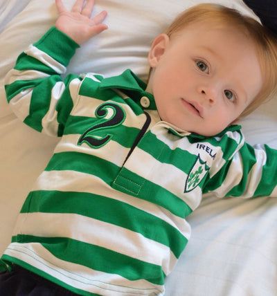 Ireland Stripe Baby Sleepsuit in White & Green