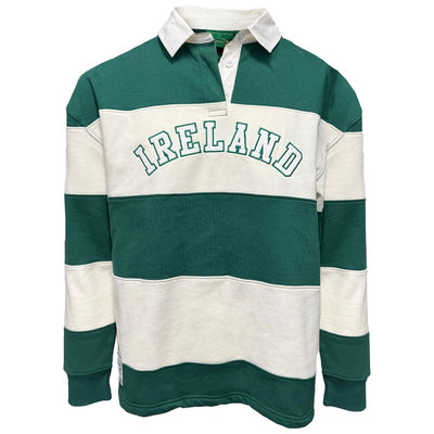 Ireland Stripe Long Sleeve Rugby Shirt in Evergreen & Cream