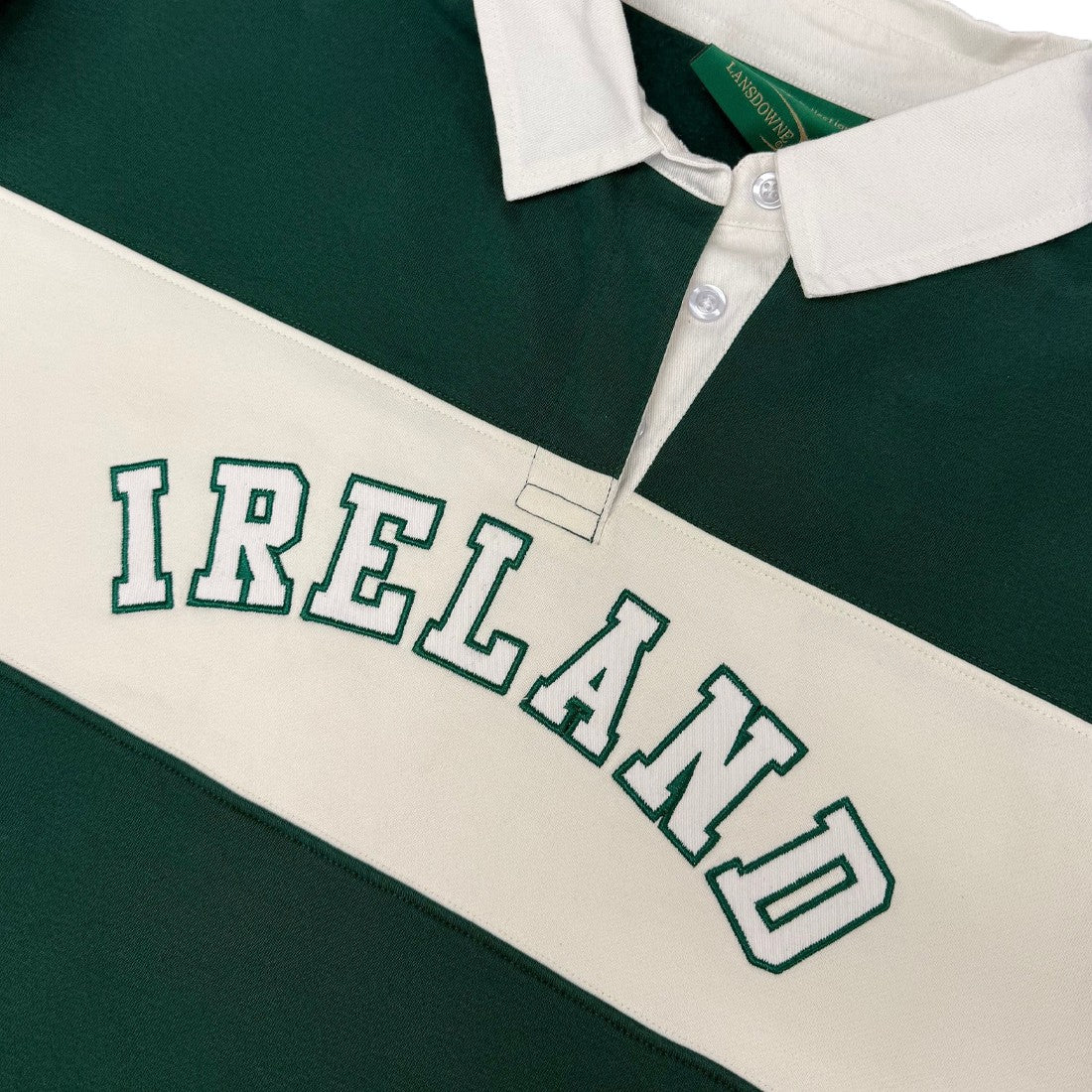Ireland Stripe Long Sleeve Rugby Shirt in Evergreen & Cream