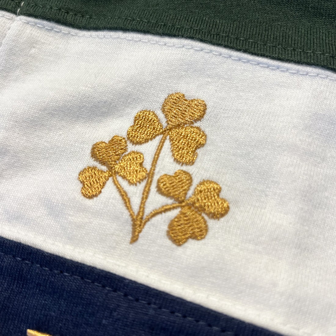 Ireland Stripe Short Sleeve Kids Rugby Shirt in Bottle Green, White & Gold