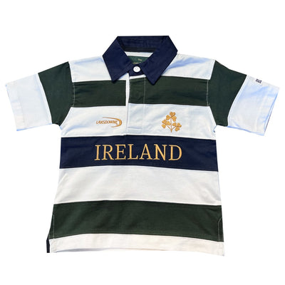 Ireland Stripe Short Sleeve Kids Rugby Shirt in Bottle Green, White & Gold