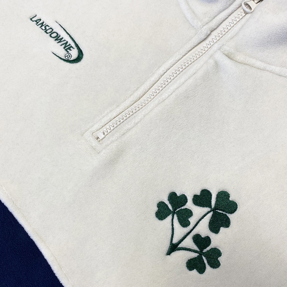Ireland Three Shamrocks Coral Fleece 1/4 Zip Top in Bottle Green, Cream & Navy