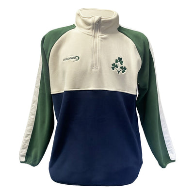 Ireland Three Shamrocks Coral Fleece 1/4 Zip Top in Bottle Green, Cream & Navy
