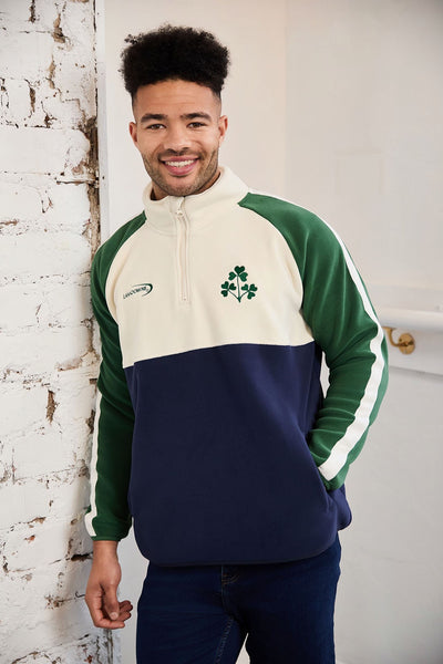 Ireland Three Shamrocks Coral Fleece 1/4 Zip Top in Bottle Green, Cream & Navy