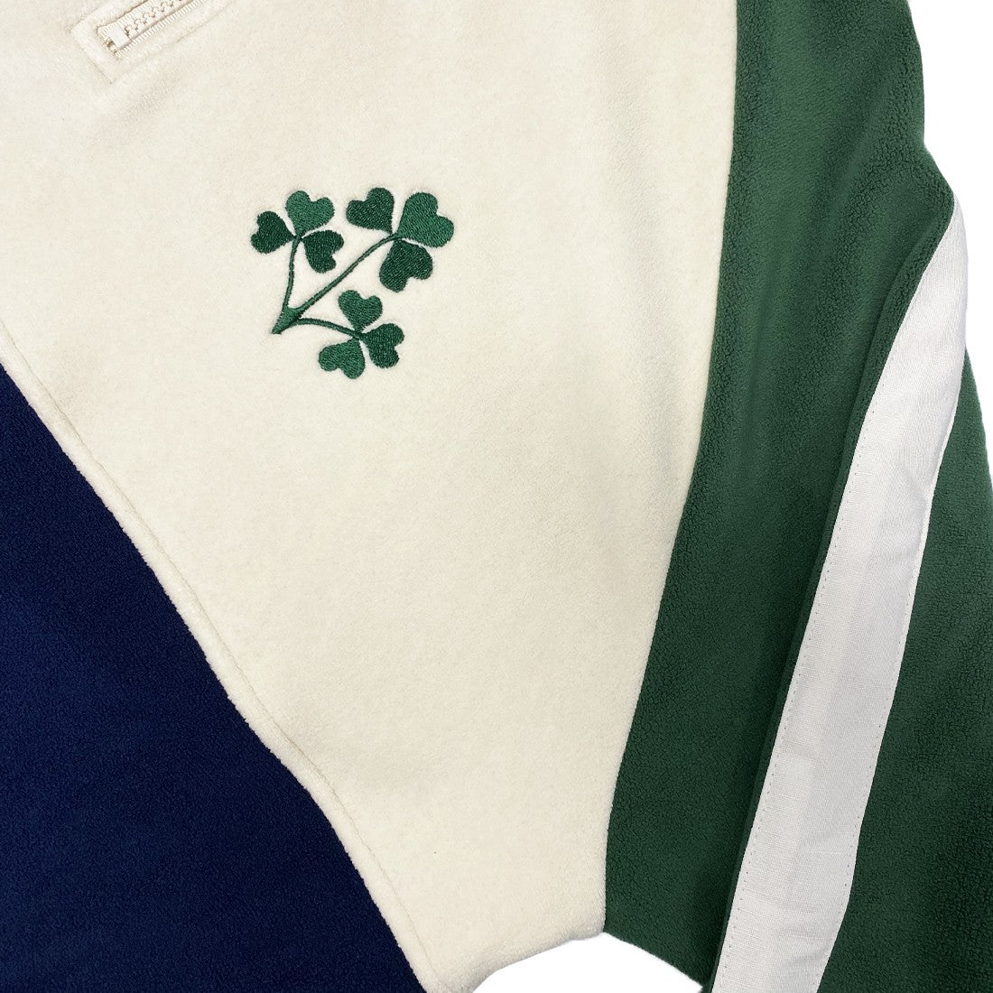 Ireland Three Shamrocks Coral Fleece 1/4 Zip Top in Bottle Green, Cream & Navy