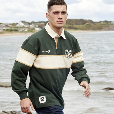 Ireland Three Shamrocks Long Sleeve Rugby Shirt in Bottle Green & Natural