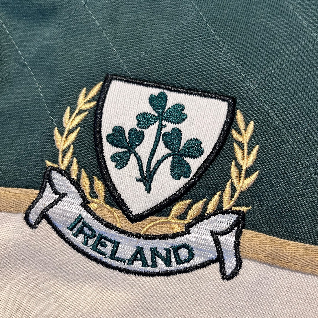 Ireland Three Shamrocks Long Sleeve Rugby Shirt in Bottle Green & Natural
