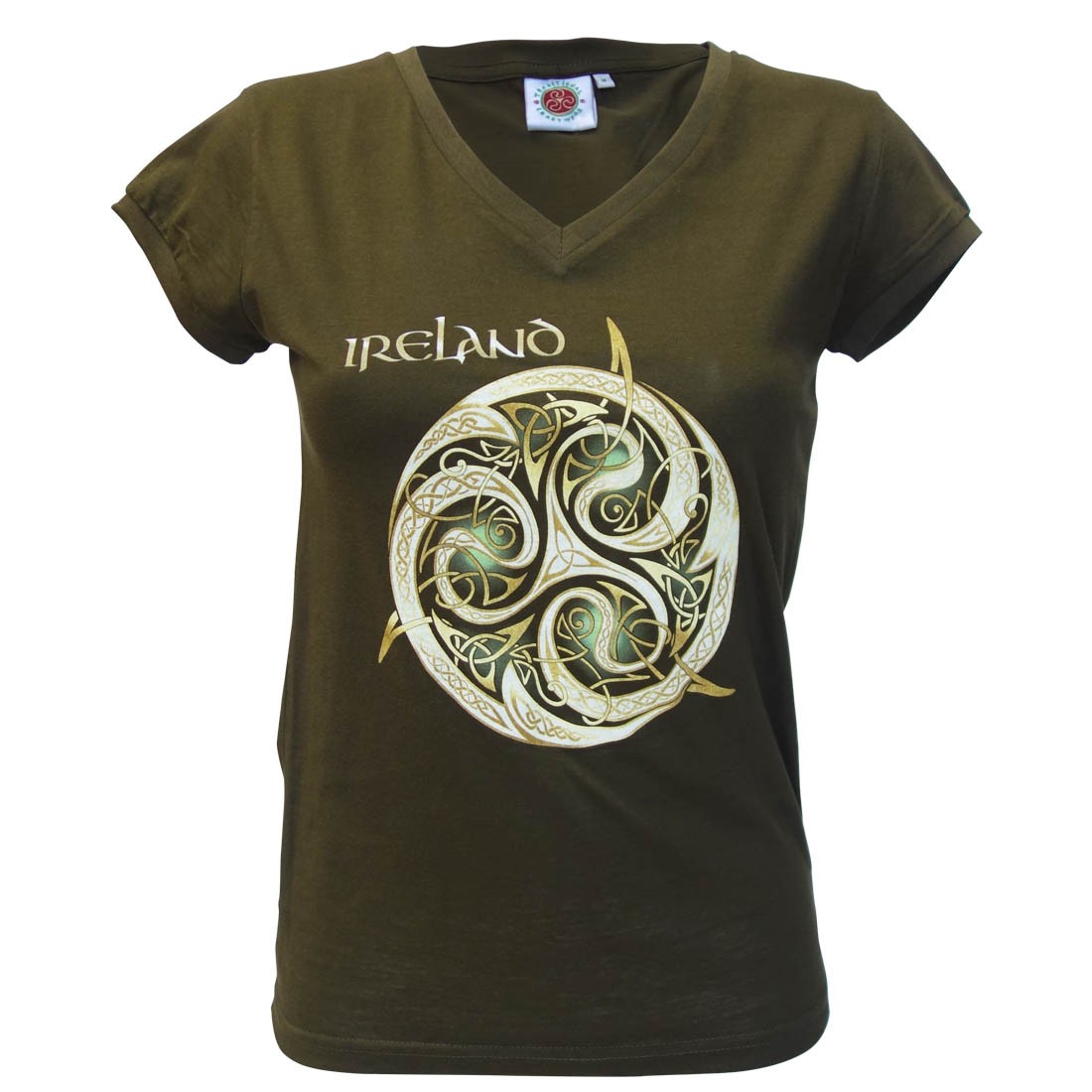 Khaki Celtic Knot V-neck Ladies T-shirt