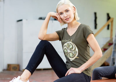 Khaki Celtic Knot V-neck Ladies T-shirt