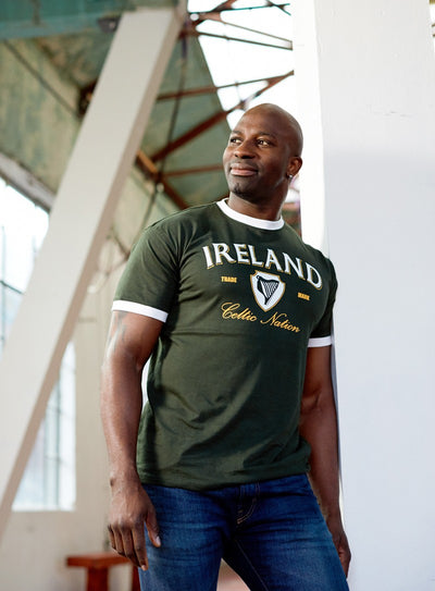 Lansdowne Ireland Ringer T-shirt in Bottle Green & White